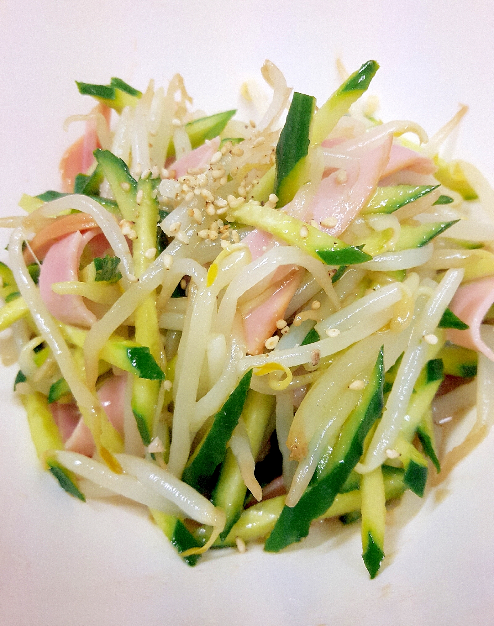 簡単!(^^)もやし+キュウリ+ハムの中華サラダ♪