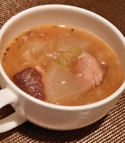 サバ缶と大根deあら汁風♡お味噌汁