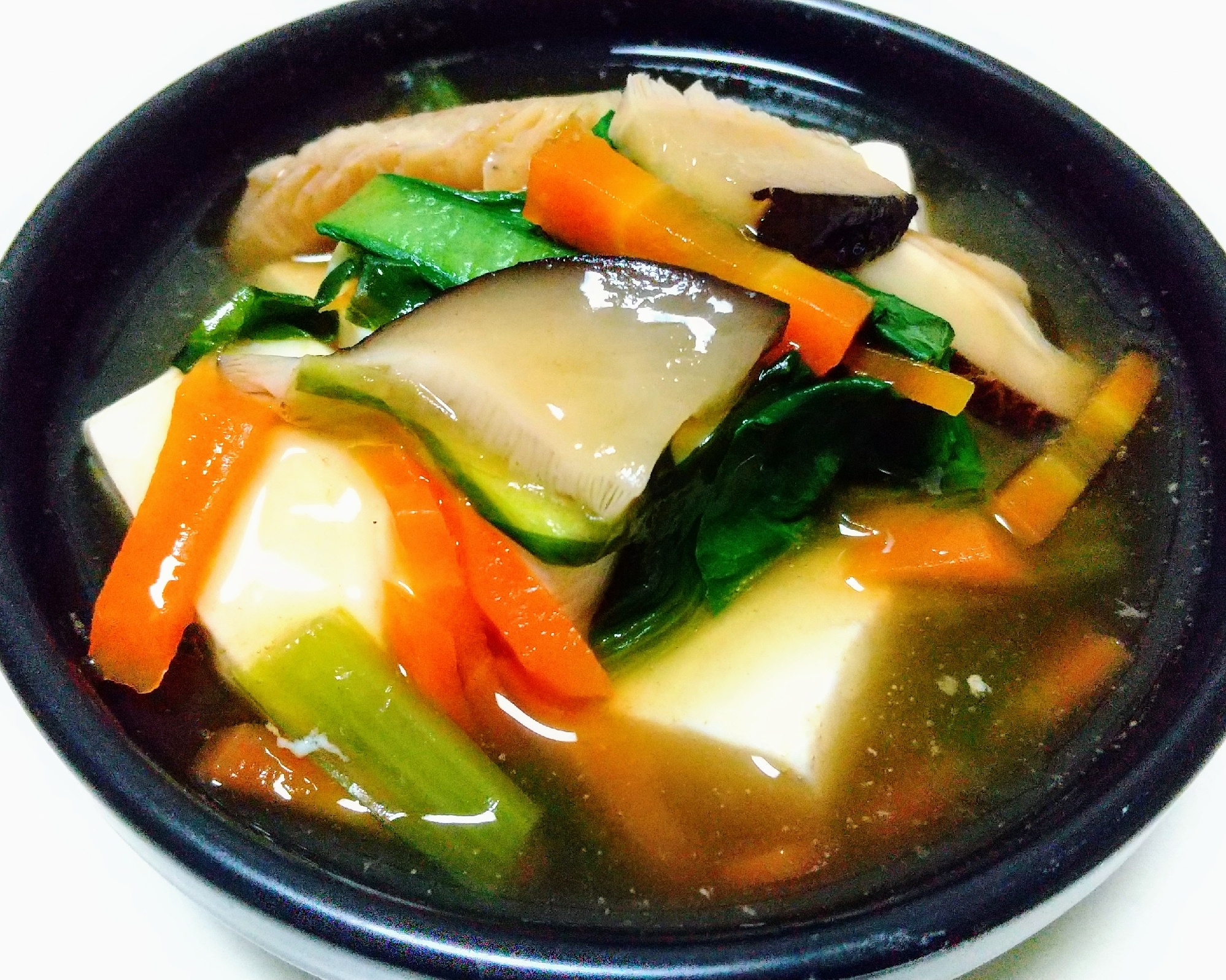 にんじん小松菜しいたけのあんかけ豆腐