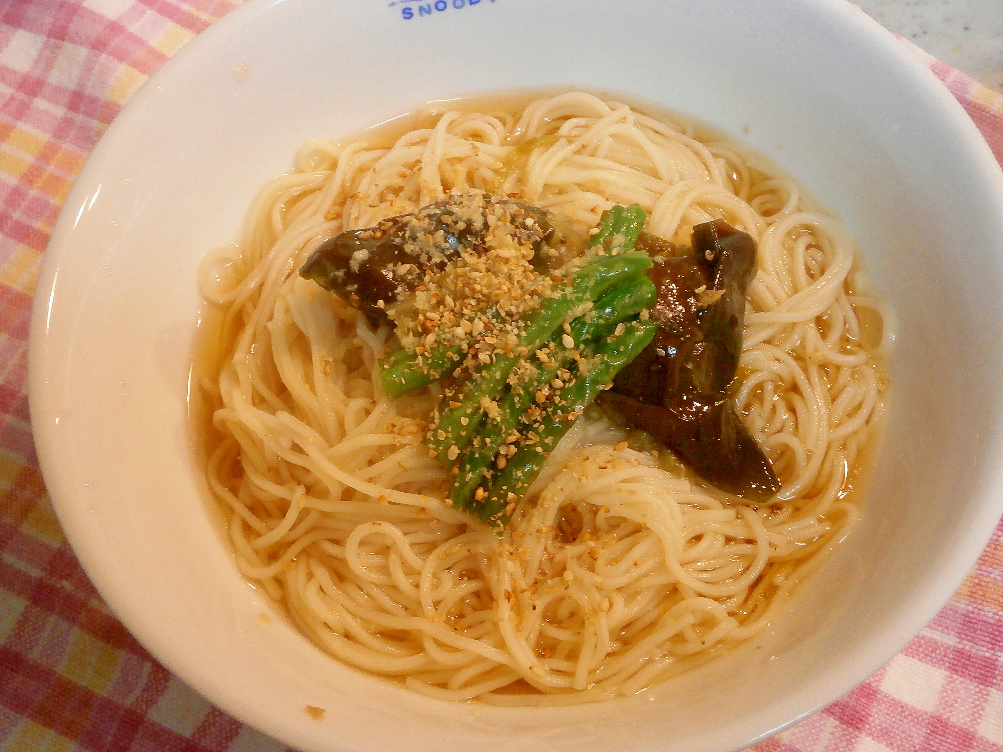 茄子とインゲンのぶっかけそうめん