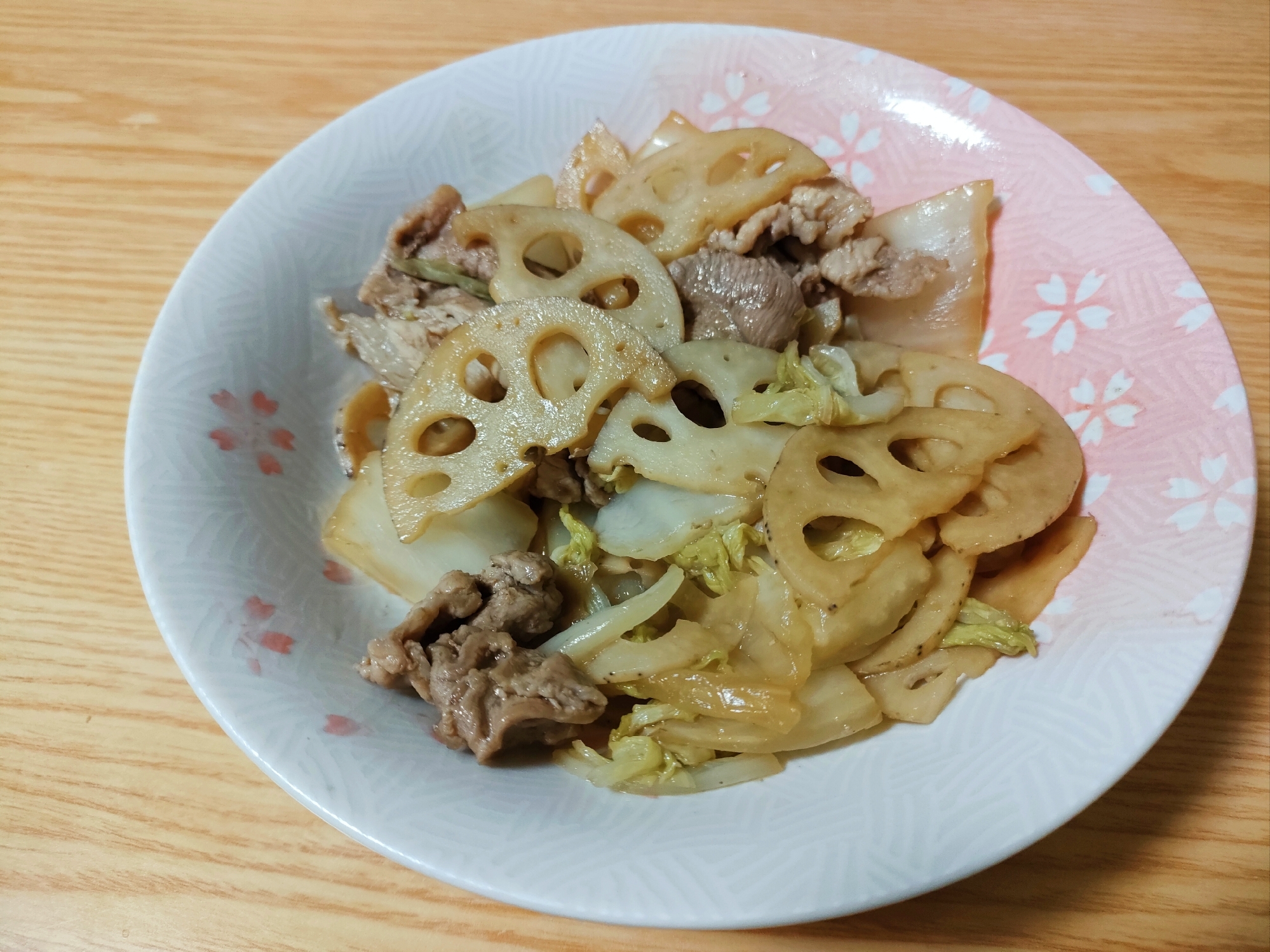 豚肉とれんこんと白菜のオイスターソース炒め