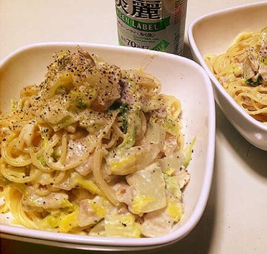 牛乳で簡単！白菜とベーコンのクリームパスタ