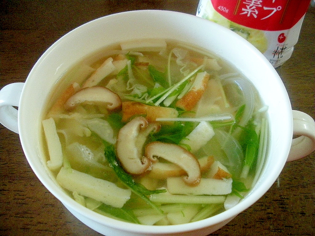 シイタケと水菜とちくわの具だくさん中華スープ レシピ 作り方 By エゾモモンガさん 楽天レシピ