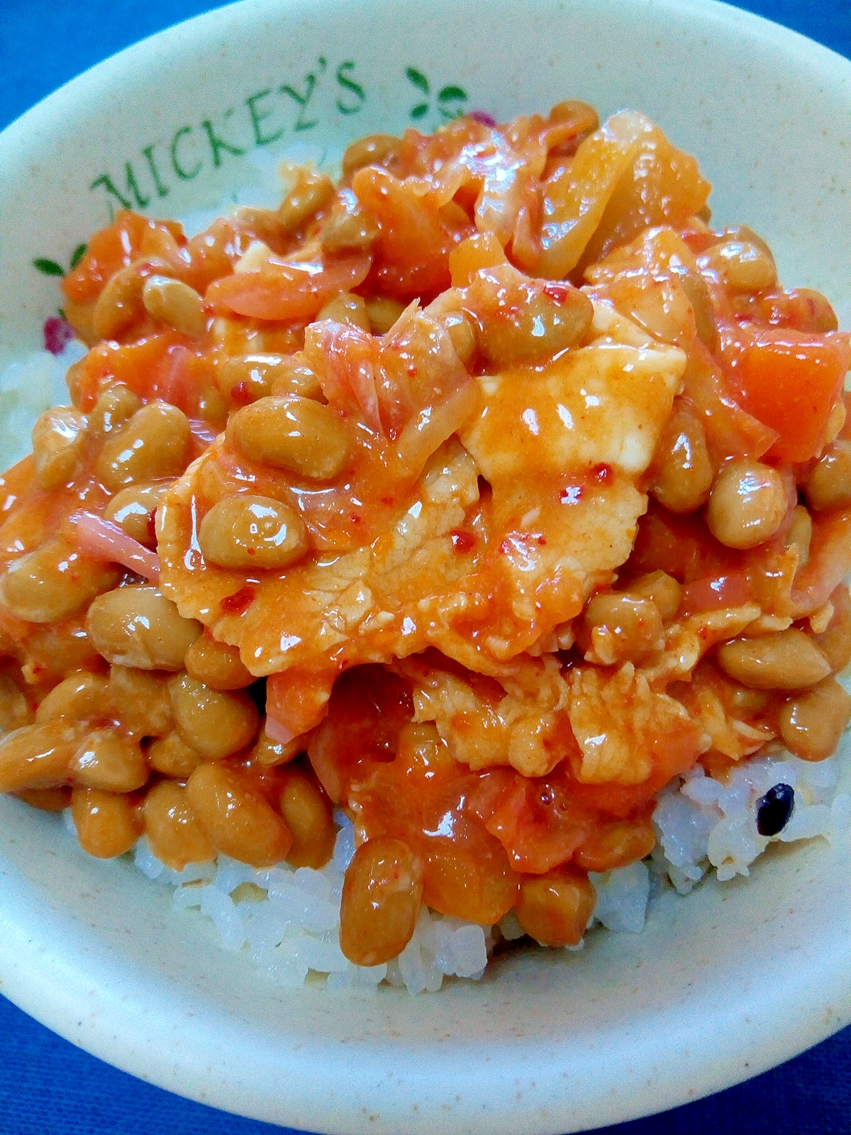 納豆の食べ方-豚肉トマトキムチ♪