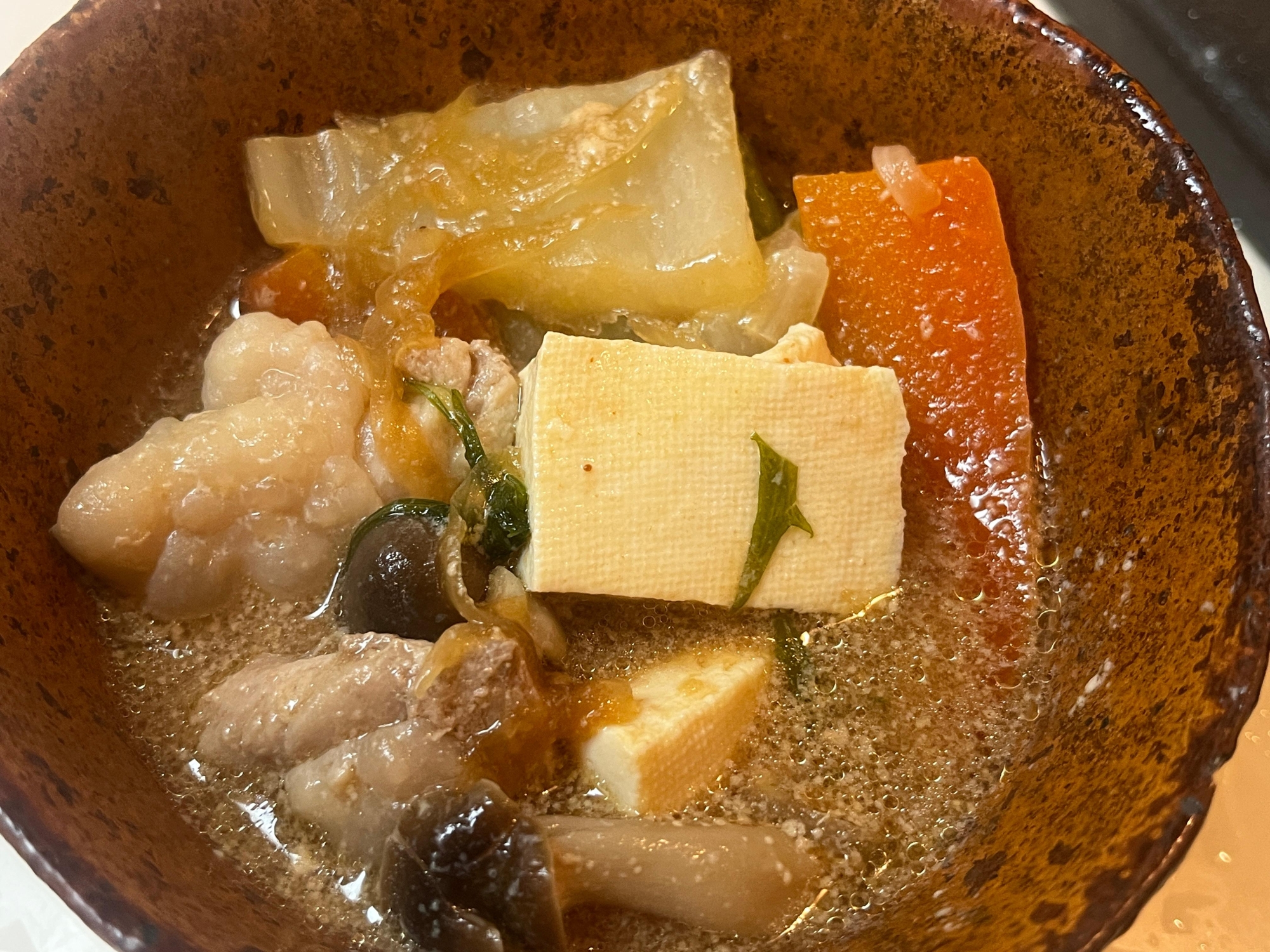 にんじんと水菜入り鶏だし豆乳鍋