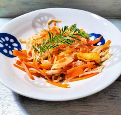 超激安♡おつまみ♡もやしと油揚げのピリ辛炒め