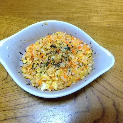 エビなしエビチリ味チャーハンですが、お味goodです(^_-)ごちそうさまでしたm(_ _)m