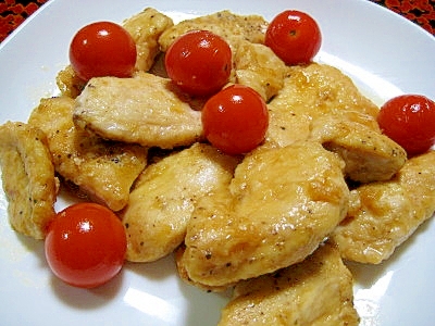 鶏ムネ肉とプチトマトの甘辛炒め