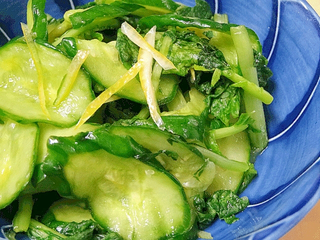 和朝食に☆　「きゅうりと大根菜レモン漬け」