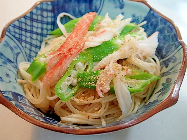 味ぽん/すりごまで　オクラとシーサラダのお素麺