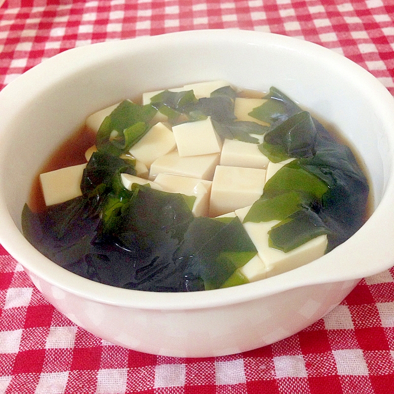 レンジで！豆腐とわかめの麺つゆ煮★