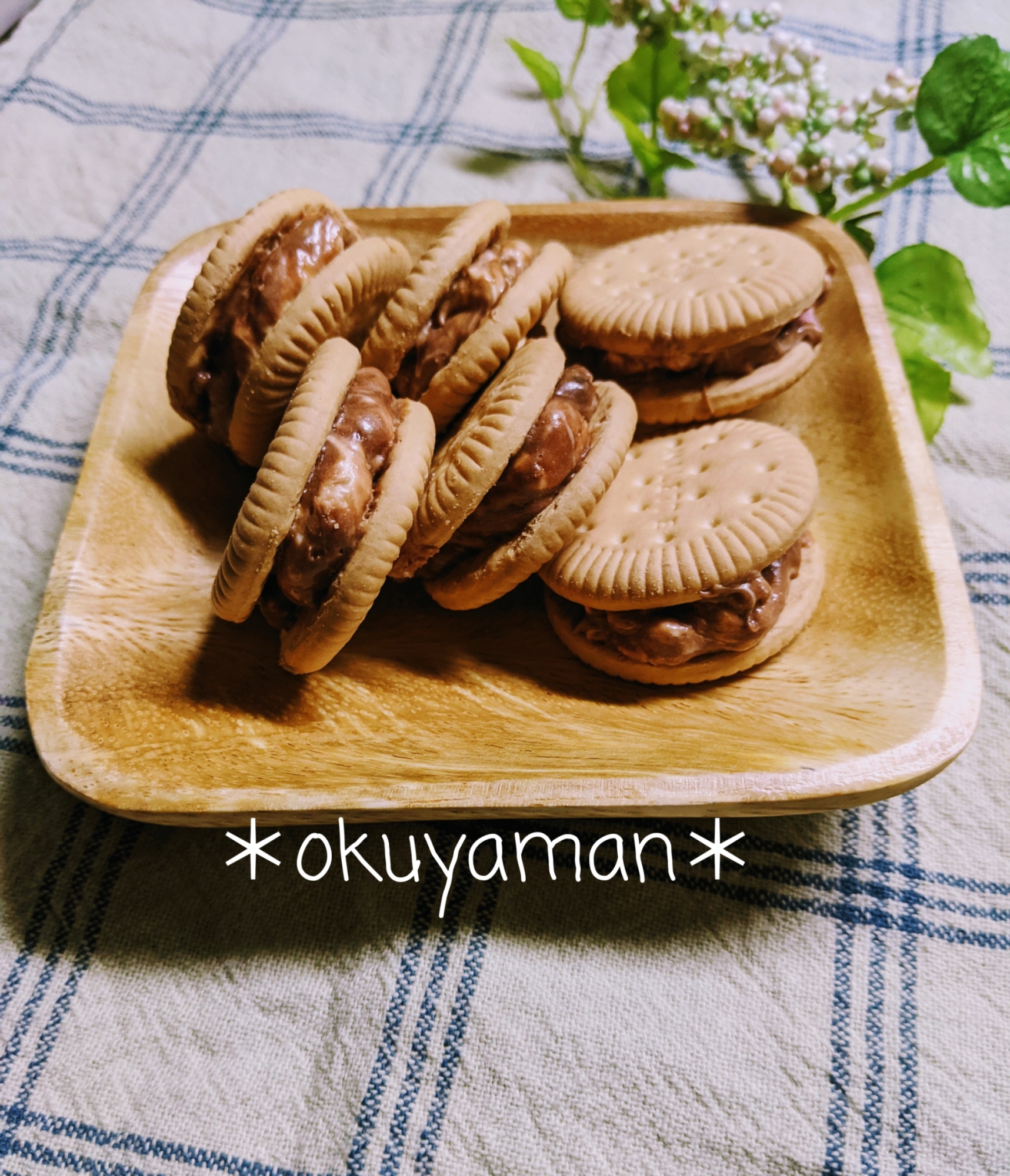 チョコマシュマロをはさんでクッキーアイス♪