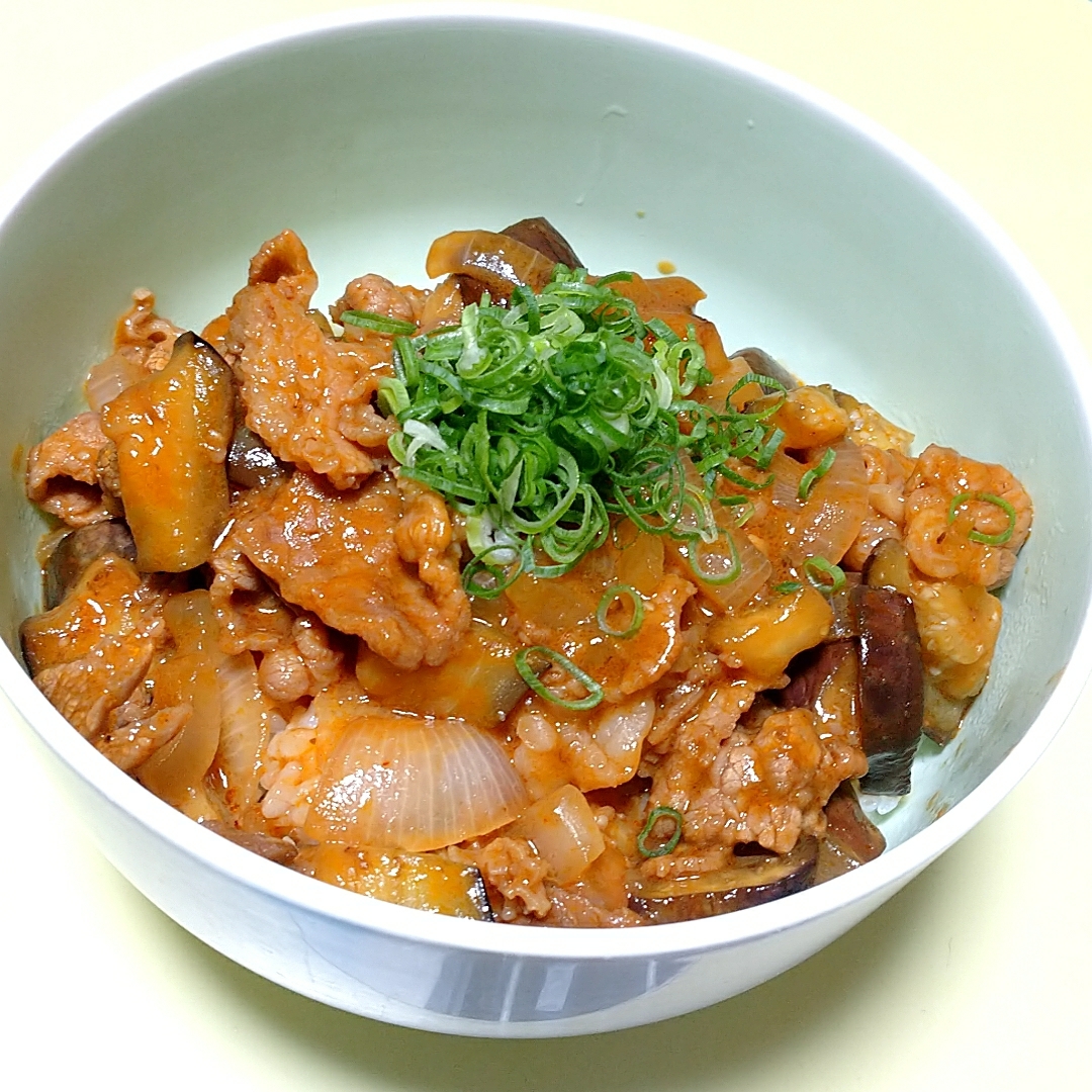 【男の料理】カルビ茄子丼