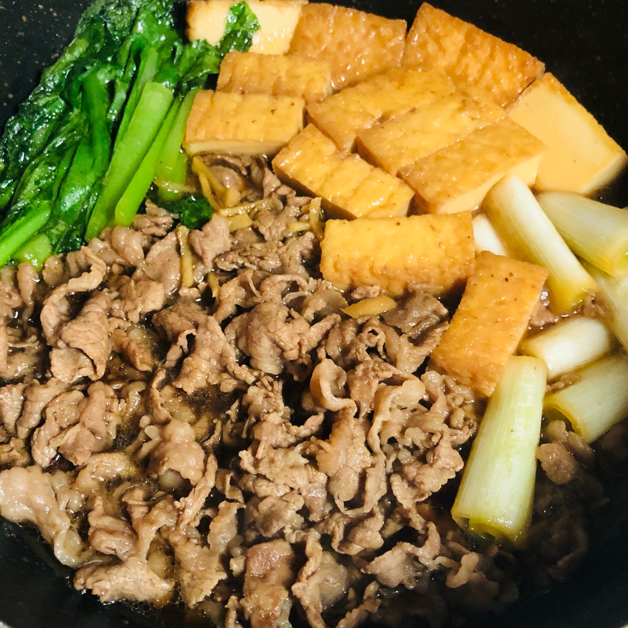 フライパン1つで簡単☆牛肉と厚揚げと野菜の甘辛煮