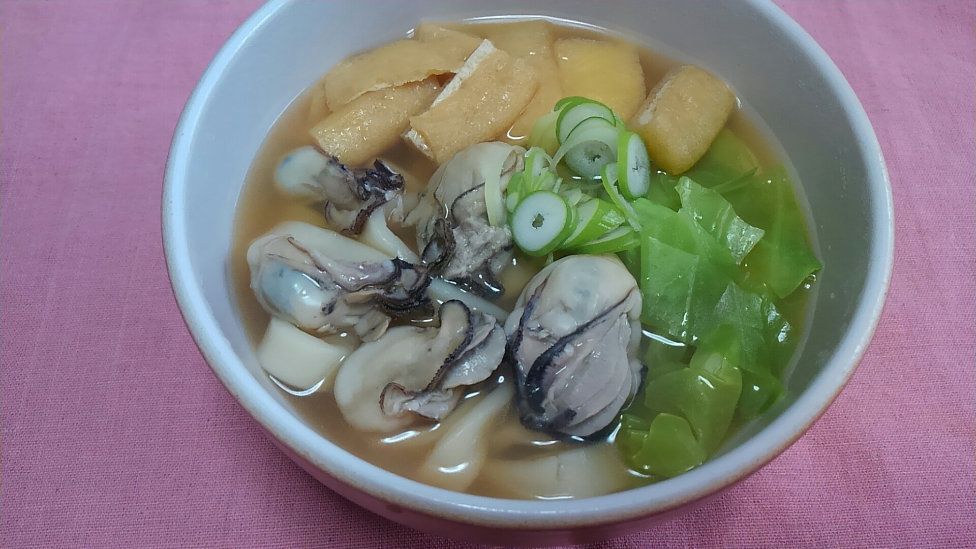 牡蠣とキャベツと油揚げのきしめん☆