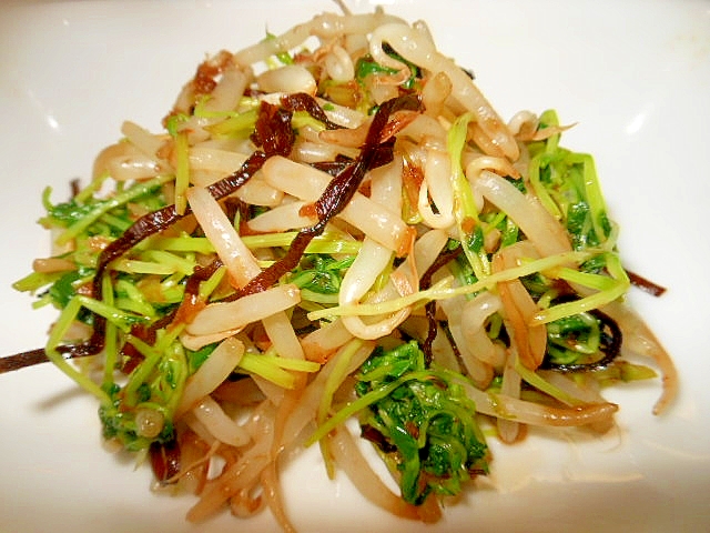 簡単もう1品☆もやし・豆苗の塩昆布おかか和え