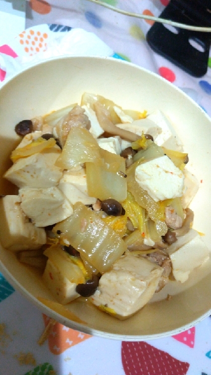 豆腐と白菜豚肉のピリ辛炒め煮