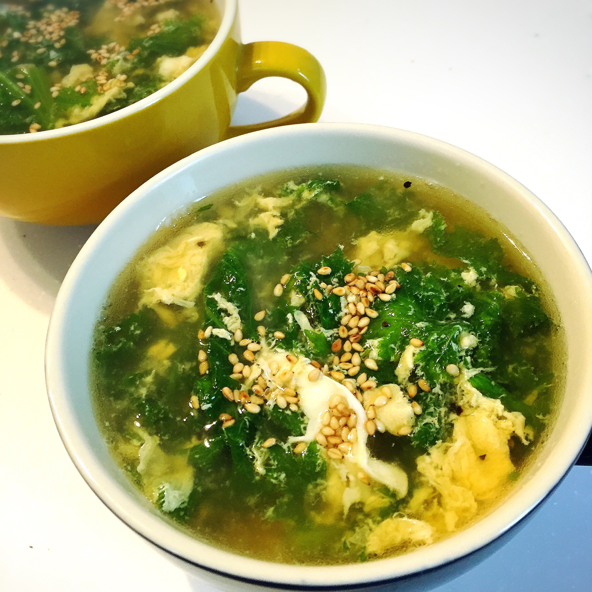 わさび菜と卵の中華スープ♡