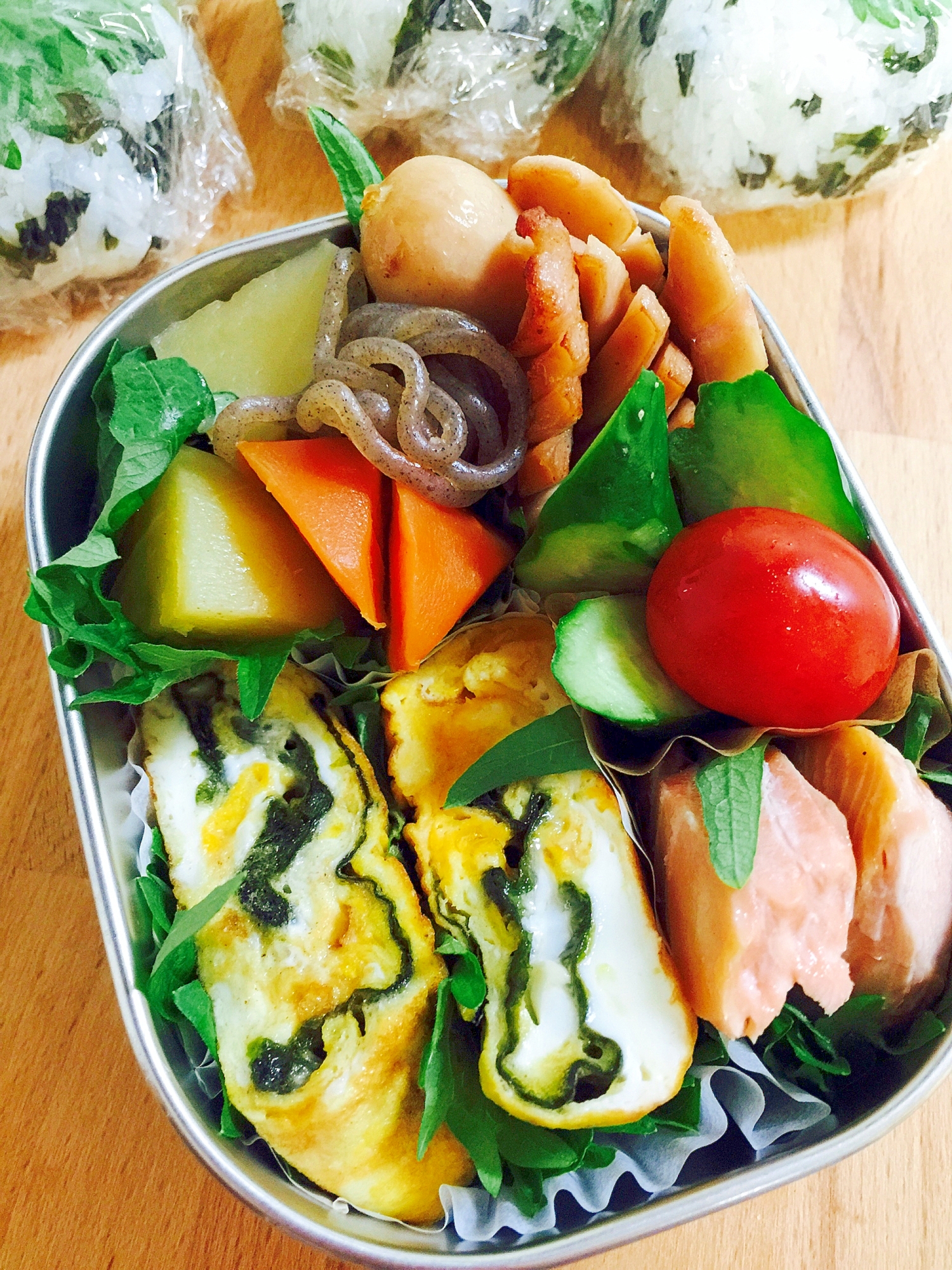 パパ弁当☆海苔卵と煮物の詰めただけおかず