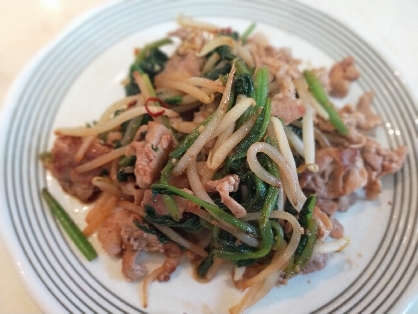 超特急メイン♡豚肉とほうれん草のにんにくポン酢炒め