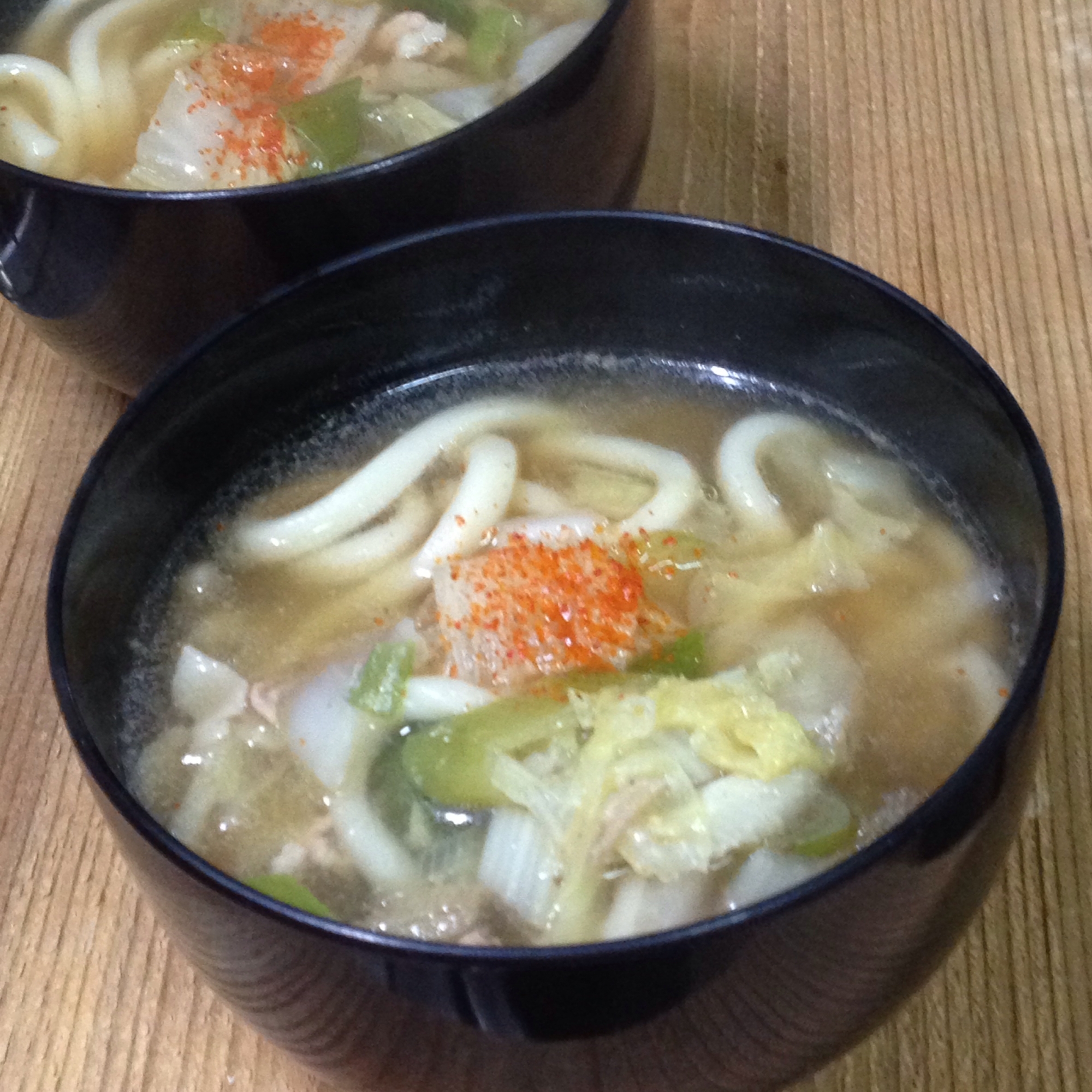 白菜と長ネギの豚炒め煮込みうどん♪