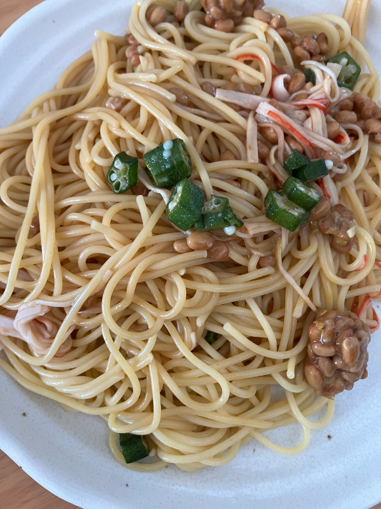 オクラとカニかまの納豆パスタ レシピ・作り方 by ずぼらった - 楽天レシピ