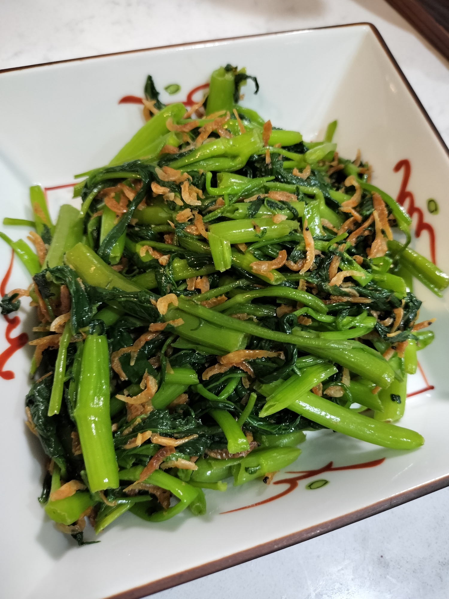 空芯菜とオキアミの炒め物