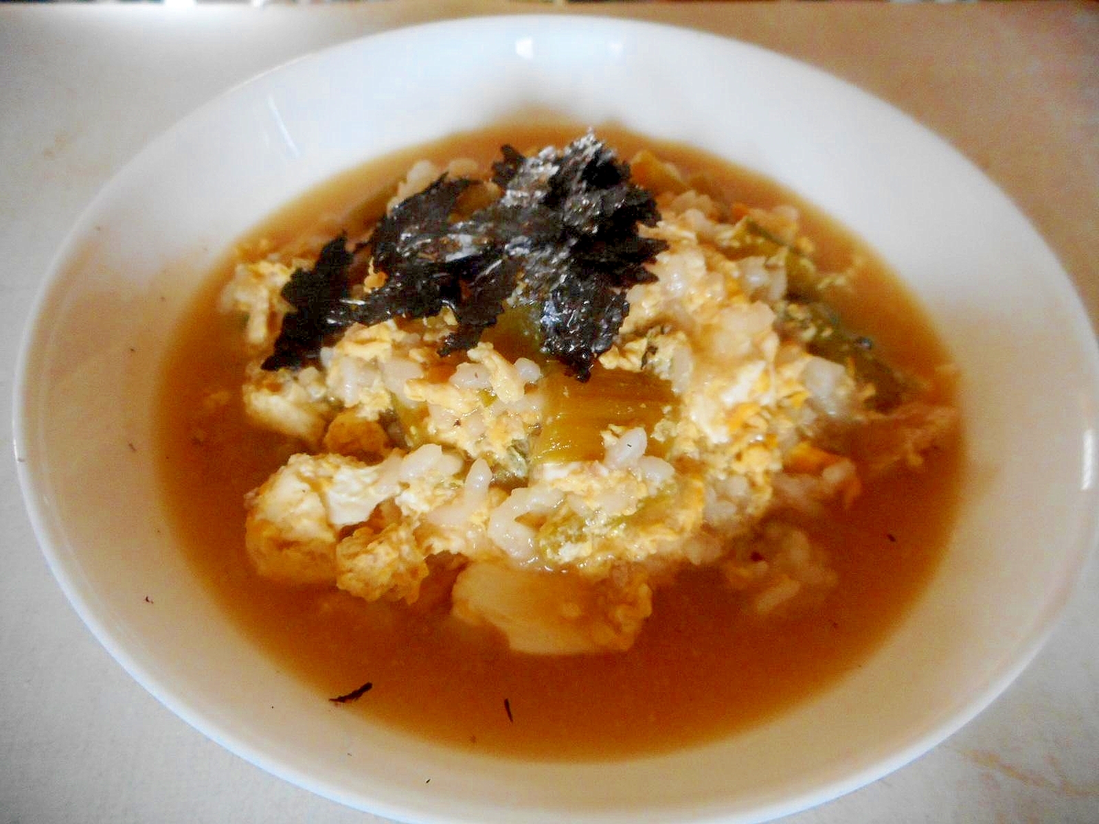 小松菜と卵の汁かけご飯