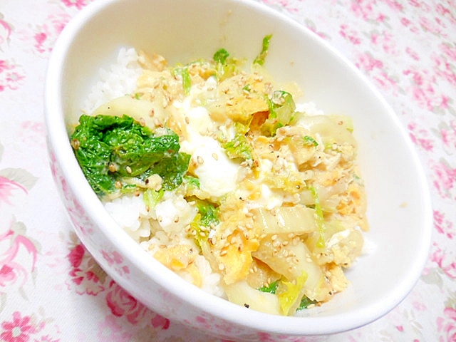 ダシダで作ろ❤白菜と油揚げの卵とじ丼❤