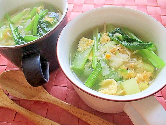 かぶの葉とえびの中華風卵スープ
