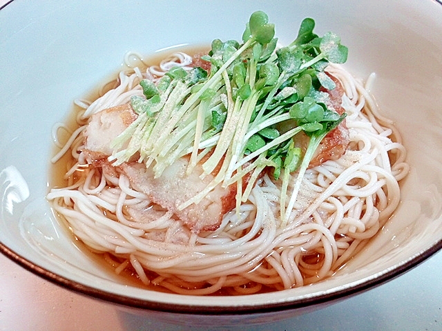 玉ねぎ天とかいわれ大根のお素麺