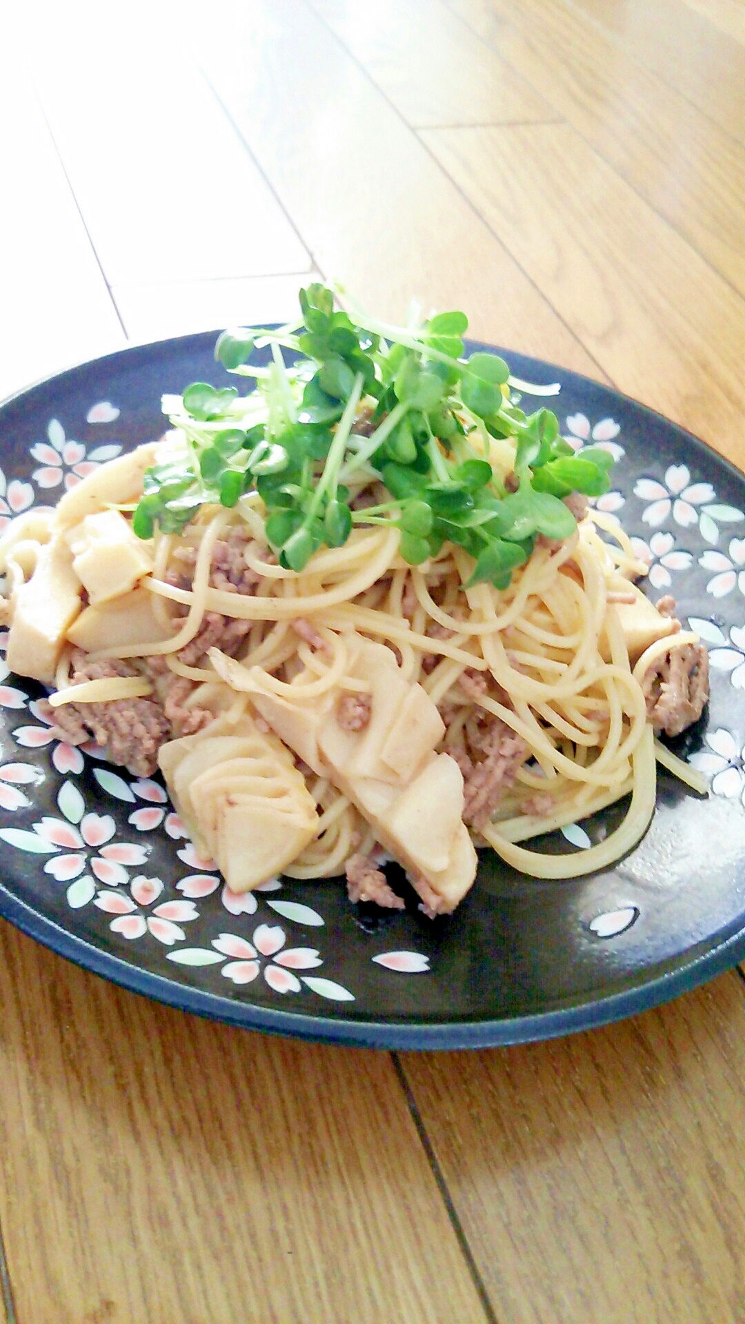 筍と挽き肉のパスタ