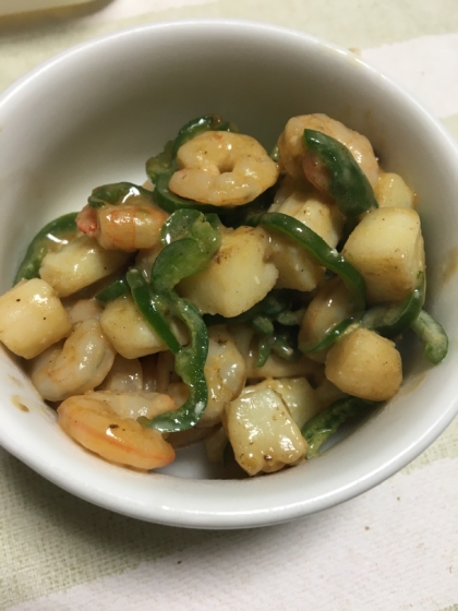 シーフードとピーマンのオイマヨ炒め♪