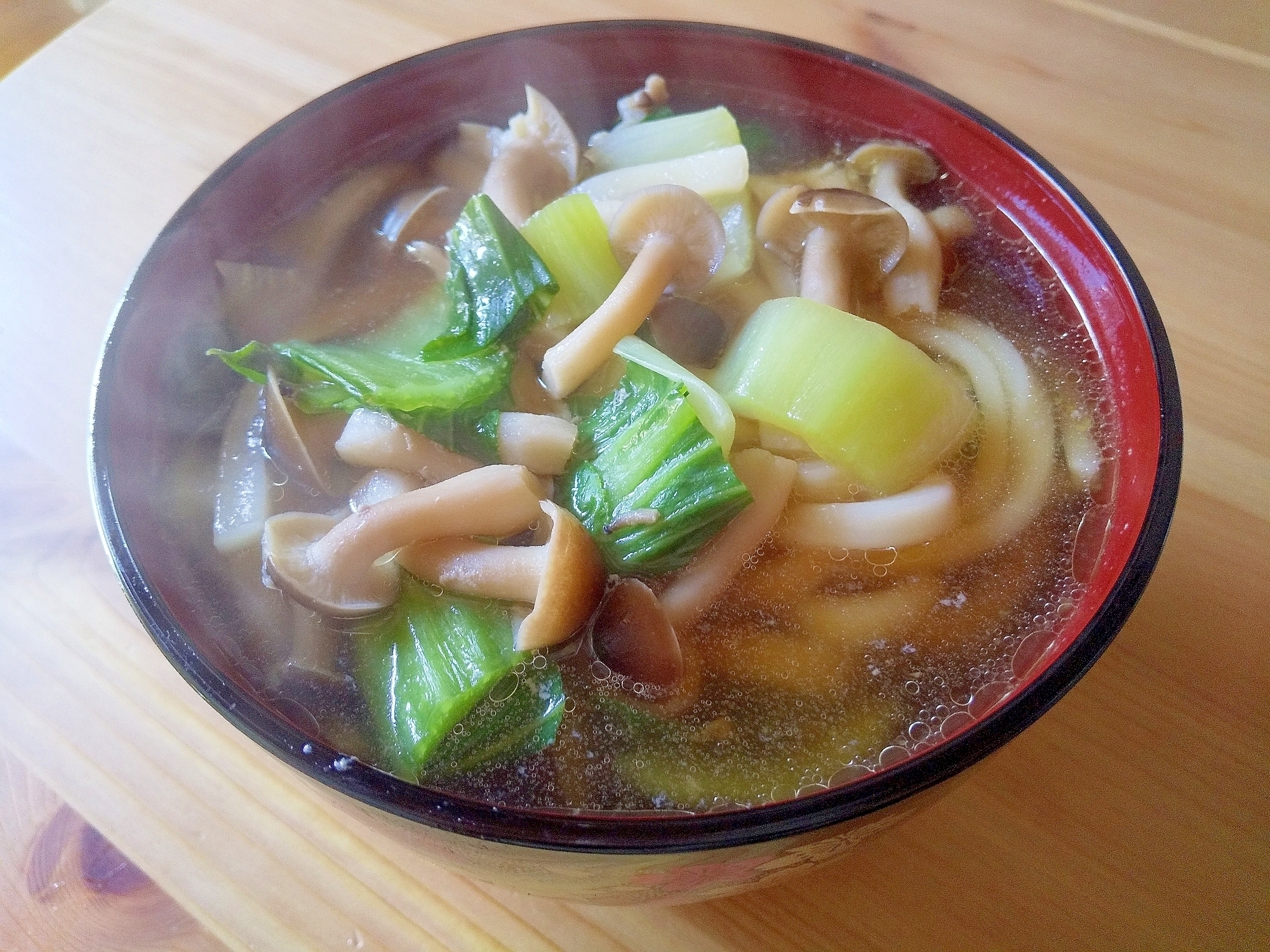 きのことチンゲン菜のゆず生姜うどん