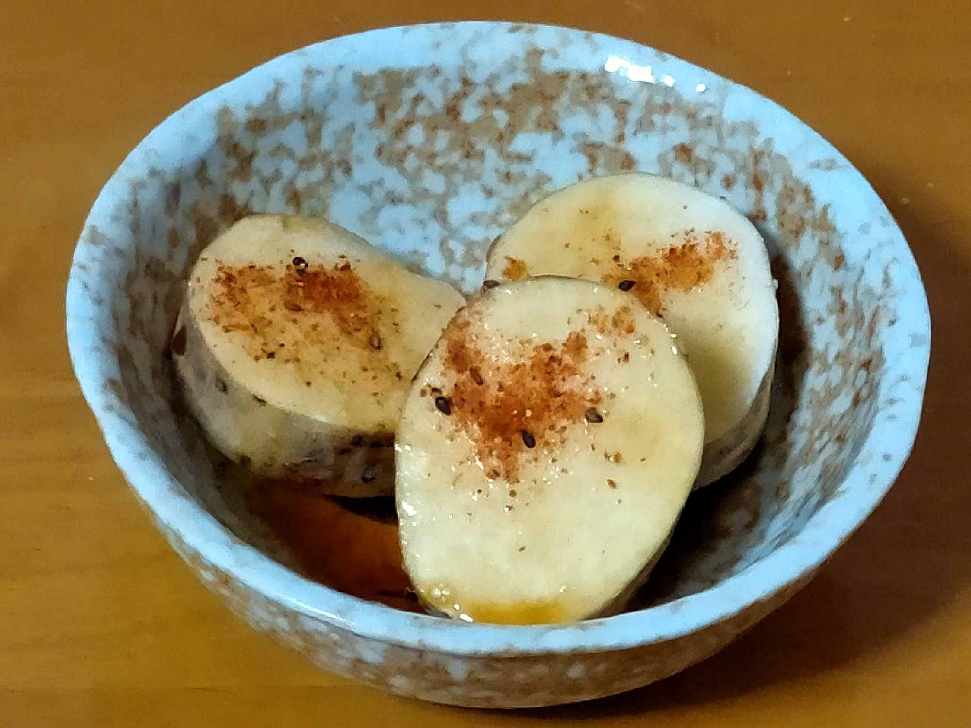 皮付き長芋の七味醤油ステーキ