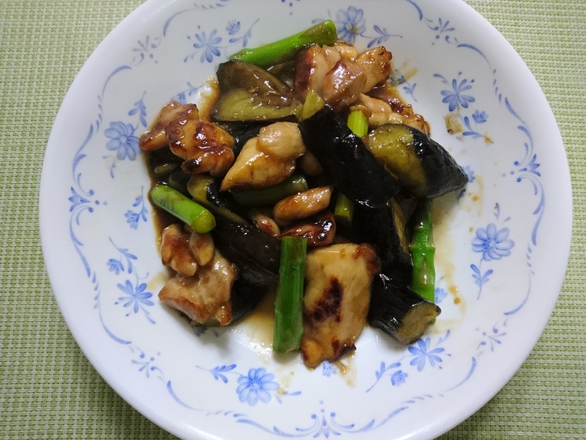 茄子と鶏肉とアスパラガスの照り焼き