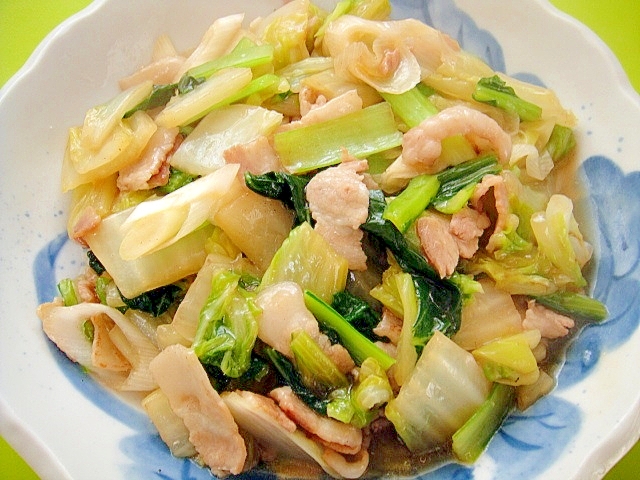 白菜と小松菜豚バラの炒め煮