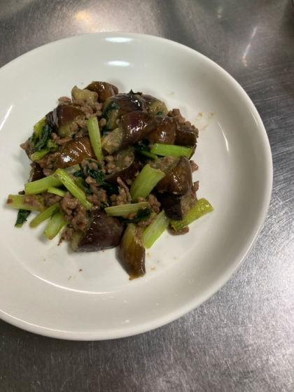 豚肉となすと小松菜の味噌炒め