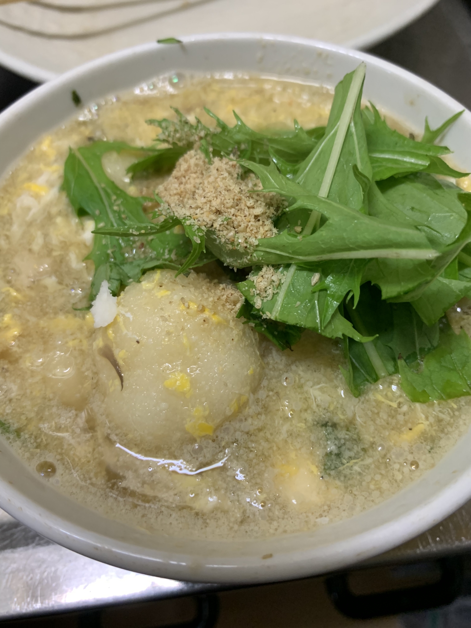ダイエット鍋のシメ★おから団子のすりごま卵スープ