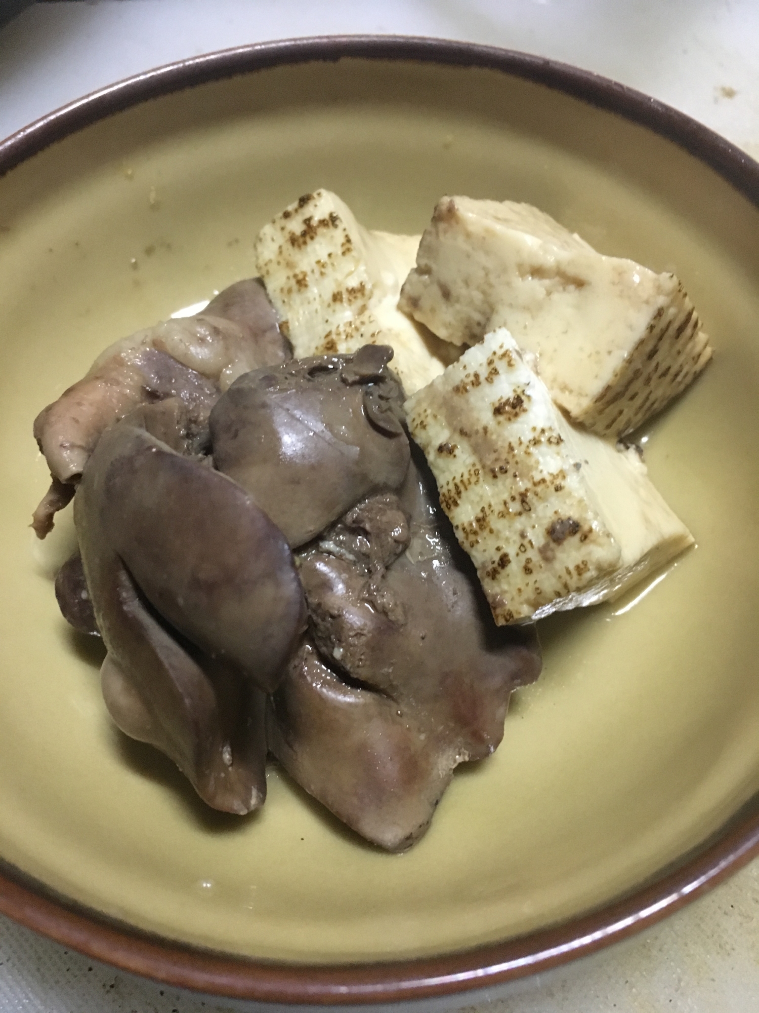 酒の肴：鶏肝焼き豆腐煮