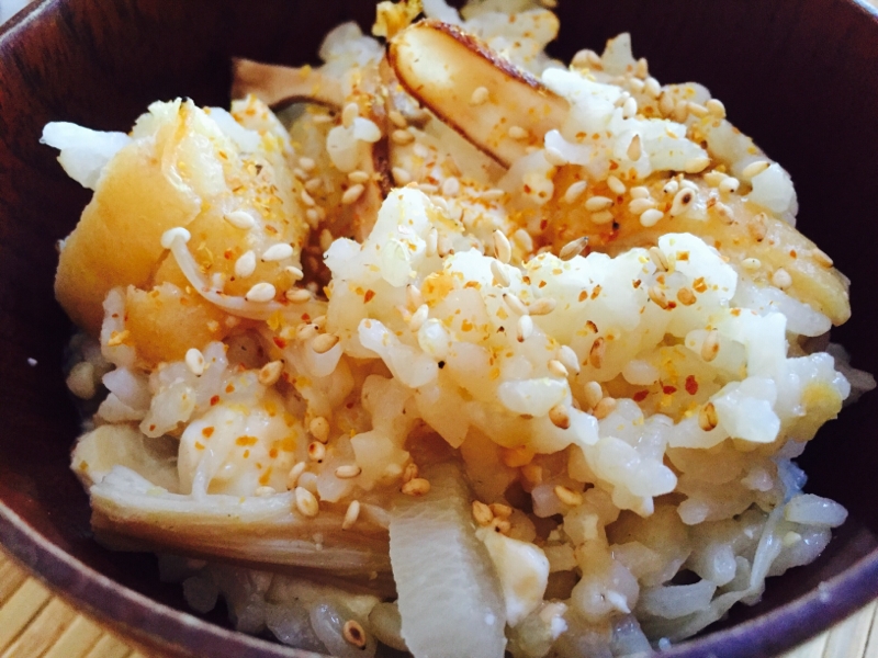 リメイク!しいたけの芯入り味噌汁雑炊