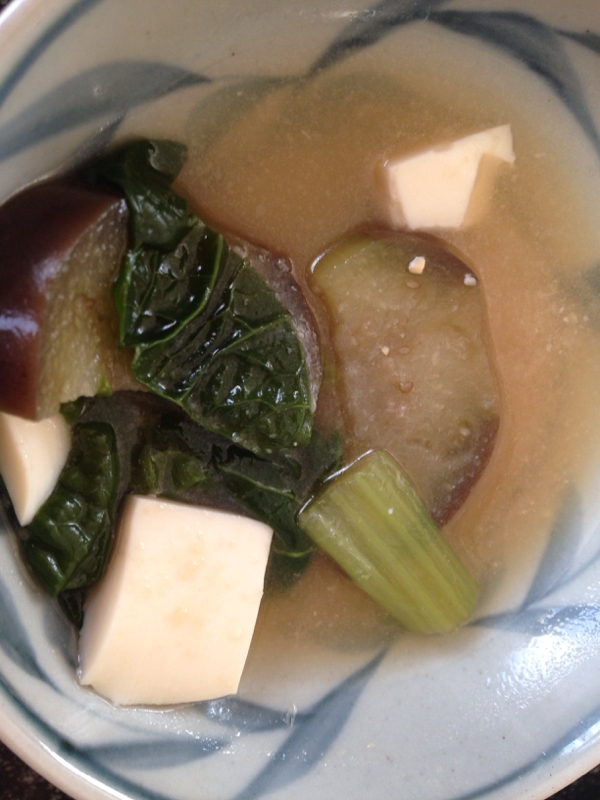 小松菜とナスと豆腐の味噌汁