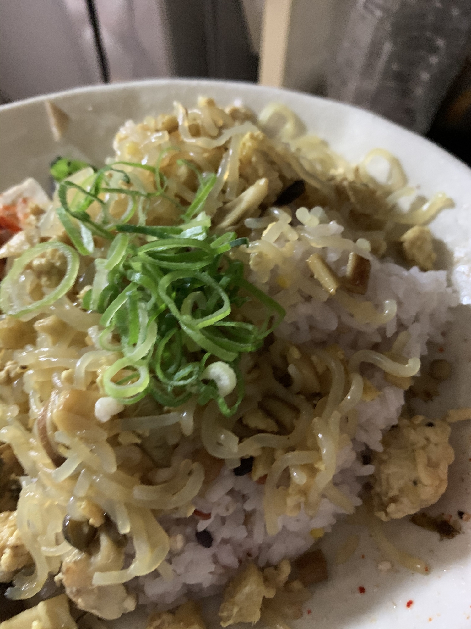 糸こんにゃくと鶏胸肉とキノコのカレーそぼろご飯