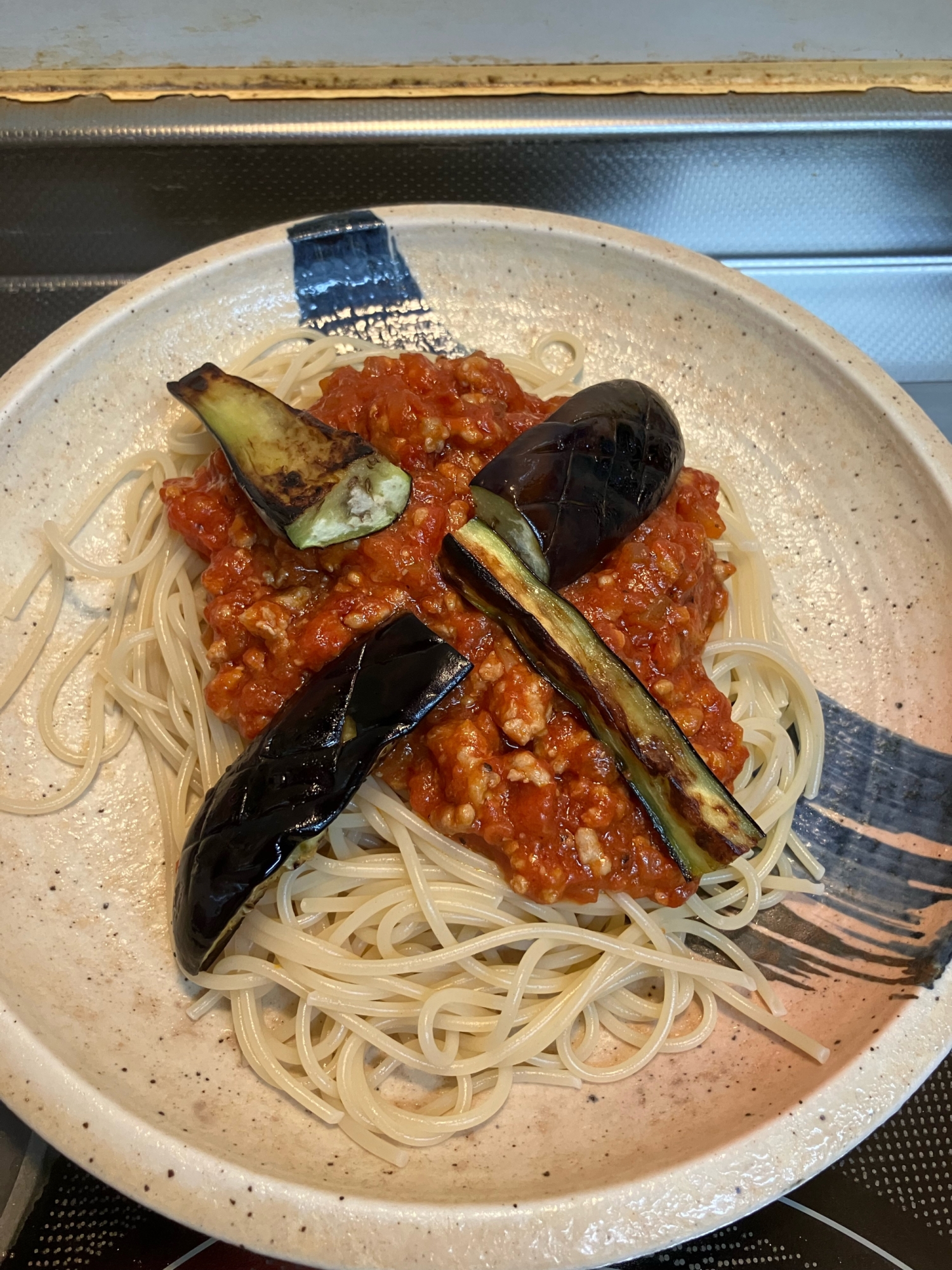 焼きナス乗せミートソース^_^