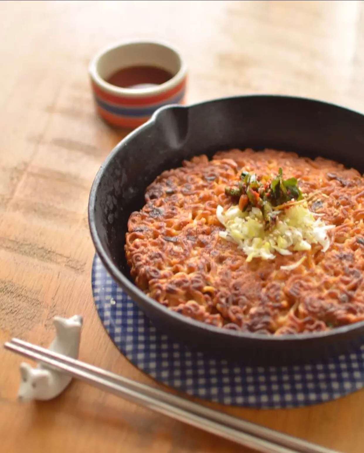 インスタントラーメンで簡単チヂミ風かた焼きそば♪