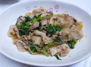 小松菜と豚肉の春雨炒め煮