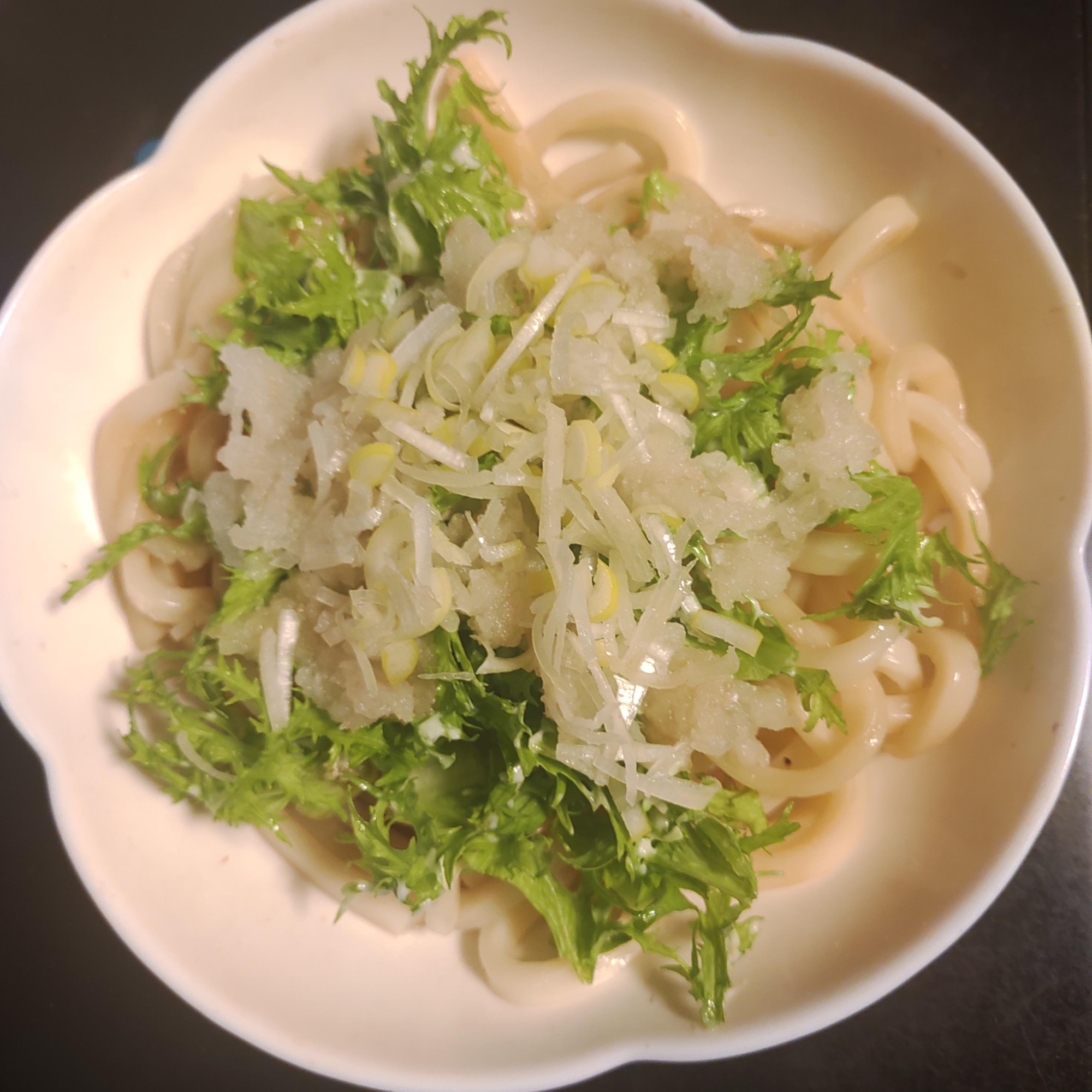 わさび菜、ねぎ、おろしうどん