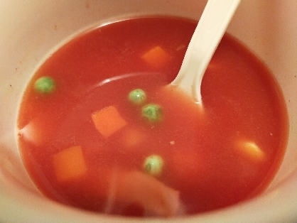 トマトジュースで(^^)ベーコンとMベジのスープ♪