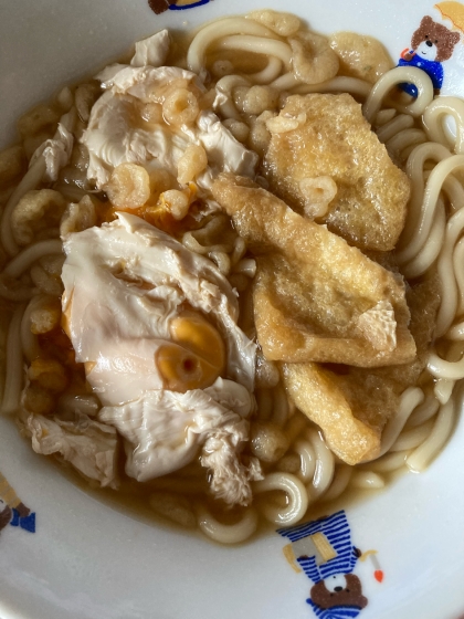 油揚げとかまぼこと素干しエビのぶっかけうどん