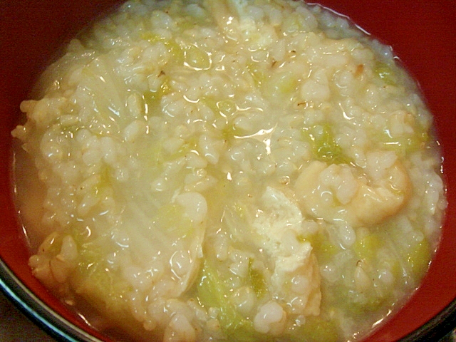 白菜、あげ入り玄米中華粥　圧力鍋使用
